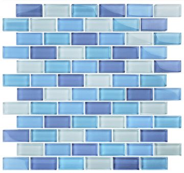 Artistry In Mosaics Glass  Tile Crystal Aqua Blend 1x2