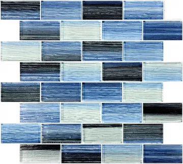 Artistry In Mosaics Glass Tile Mirage Blue Black Blend 1.5 x 3