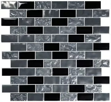Artistry In Mosaics Glass Tile Titanium Black Blend 1x2