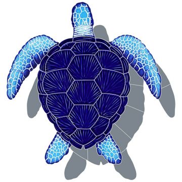 Artistry In Mosaics Loggerhead Turtle Blue with Shadow Porcelain Pool Design 16" x 16"