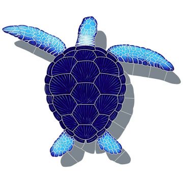 Artistry In Mosaics Loggerhead Turtle Blue with Shadow Porcelain Pool Design 21" x 26"