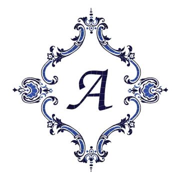 Artistry In Mosaics Monogram Medallion Blue-Personalized Porcelain Pool Design 56" x 60"