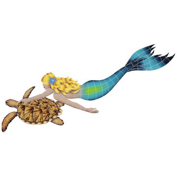 Artistry In Mosaics Mermaid with Turtle Porcelain Pool Design 30" x 60"