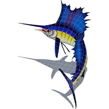 Artistry In Mosaics Sailfish Left with Shadow Porcelain Pool Design 60" x 42"