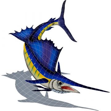 Artistry In Mosaics Sailfish Right with Shadow Porcelain Pool Design 56" x 49"