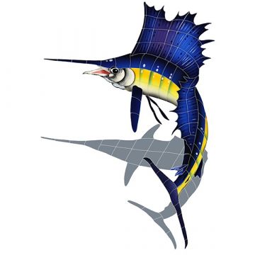 Artistry In Mosaics Sailfish Left with Shadow Porcelain Pool Design 33" x 23"