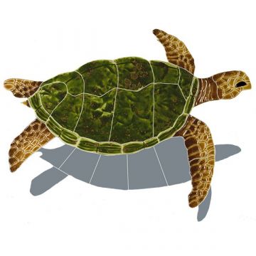 Artistry In Mosaics Sea Turtle Natural with Shadow Porcelain Pool Design 10" x 12"
