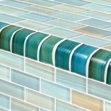 Artistry In Mosaics Glass Tile Watercolors Aqua Blend Trim 1 x 2