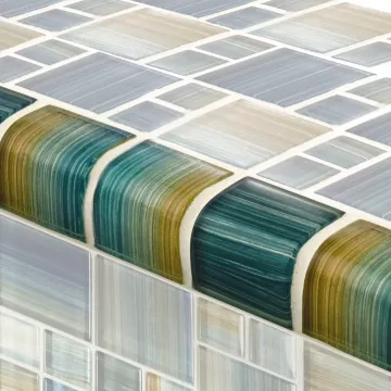 Artistry In Mosaics Glass Tile Watercolors Aqua Blend Trim 2 x 2