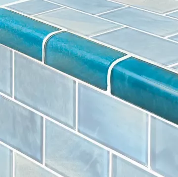 Artistry In Mosaics Glass Tile Subway Stratus Aqua Trim
