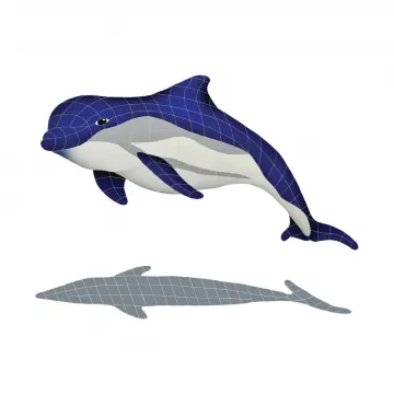 Artistry In Mosaics Bottlenose Dolphin Upward with Shadow Porcelain Pool Design 40" x 51"