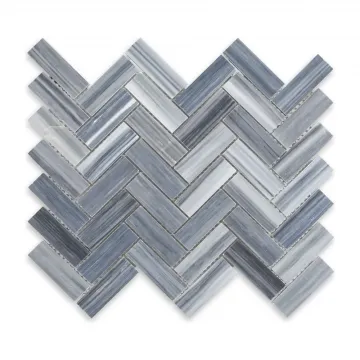 Bardiglio Veincut Polished Marble Herringbone 1x3 Mosaic