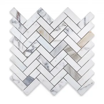 Calacatta Gold Polished Marble Herringbone 1x3 Mosaic