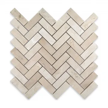 Crema Marfil Polished Marble Herringbone 1x3 Mosaic