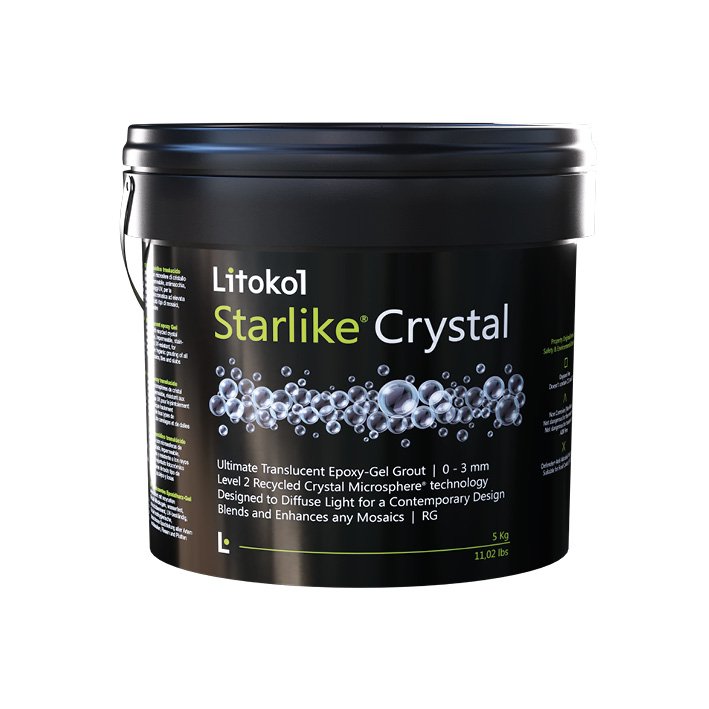 Litokol Starlike Crystal translucent epoxy grout bucket for 0 to 3 mm glass mosaic joints
