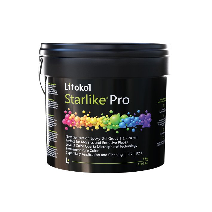 Litokol Starlike Pro 5 kg epoxy grout bucket, rated RG and R2T for 1 to 20 mm joints
