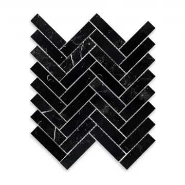 Negro Marquina Polished Marble Herringbone 1x4 Mosaic