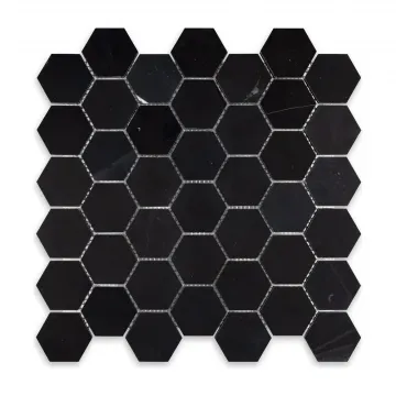 Negro Marquina Polished Marble Hexagon 2 inch Mosaic