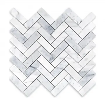 White Carrara Polished Marble Herringbone 1x3 Mosaic