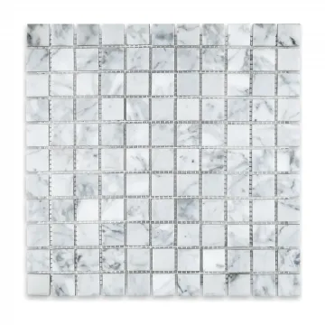 White Carrara Polished Marble Square 1x1 Mosaic